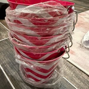 Pink and White Chevron Buckets